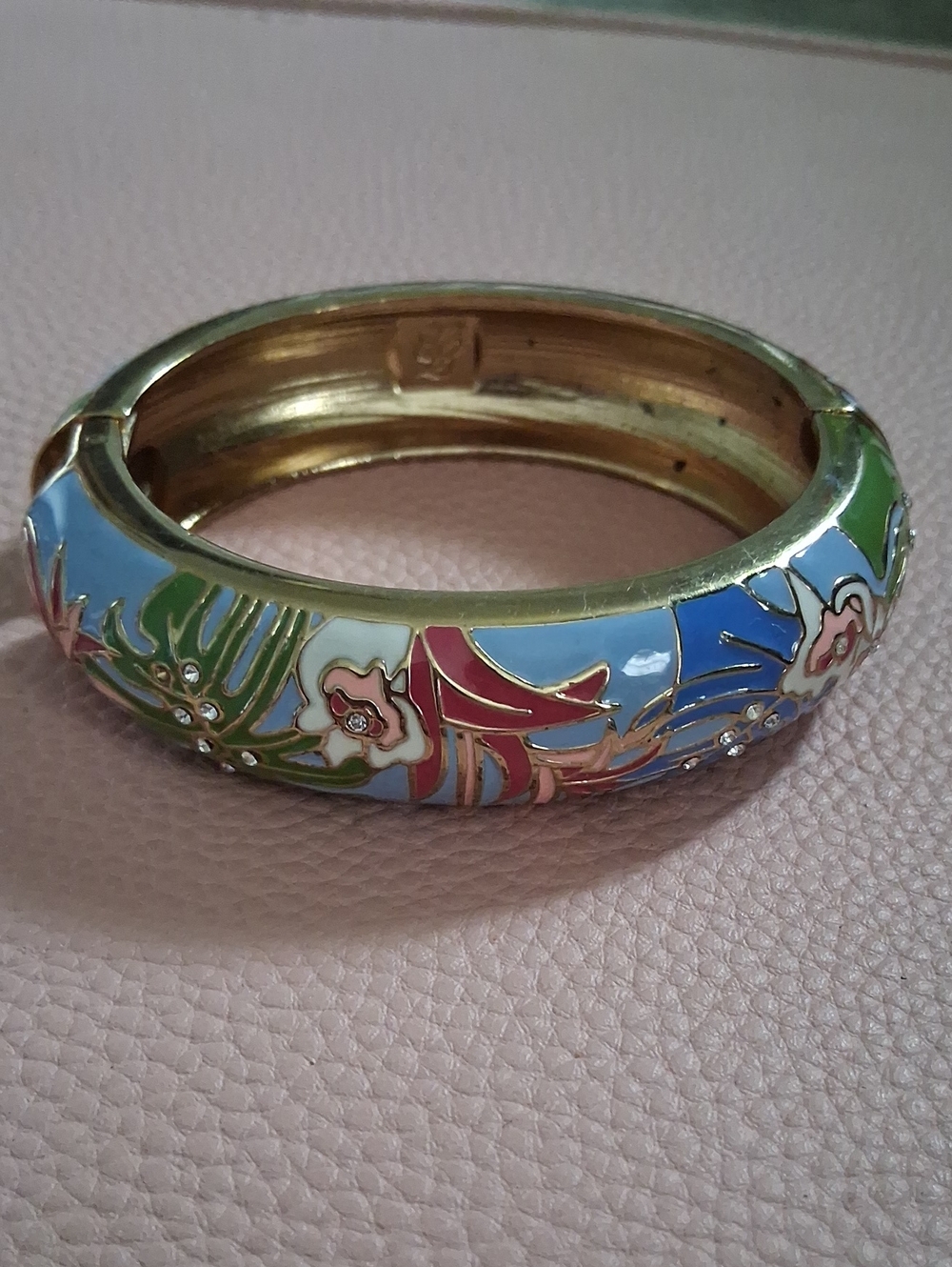 Tommy Bahama Gold-Tone Multicolor Enamel Floral Hinged Bangle